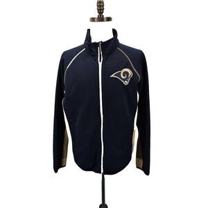 G-III Los Angeles Rams‎ Vintage NFL Mens M Full-Zip Track Jacket Blue Beige EUC